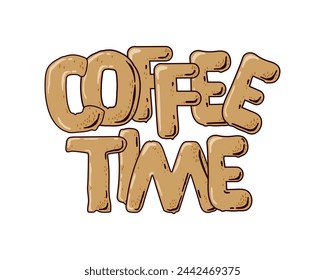 Texto de la hora del café. Letras en color. Logo de café para bar, restaurante, cafetería, flyer, invitación, pegatina, banner. Tipografía dibujada a mano frase de letras tiempo de café aislado sobre fondo blanco