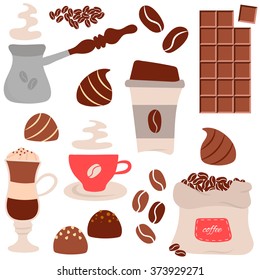 Coffee time theme - vector hand drawn doodle cartoon set of elements. For cafe menu, fliers an other design