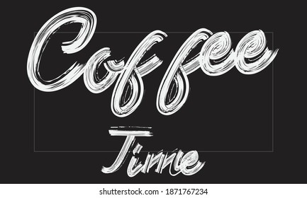 Tipografía del tiempo del café Palabra escrita a mano pincel moderno letras en texto blanco y frase aislada en el fondo negro