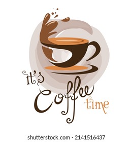Coffee time vector background. Conceptual quote about the enjoyment of drinking coffee