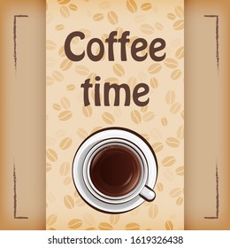 Coffee time. Vector drawing coffee with the inscription. Minimalistic design.  for cafe and restaurant menu design.