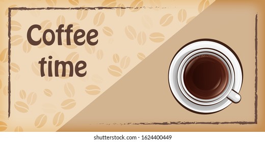 Coffee time. Vector drawing coffee with the inscription. Minimalistic design.  for cafe and restaurant menu design.