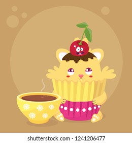 coffee time vector illustration with cat