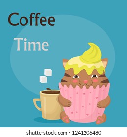 coffee time vector illustration with cat