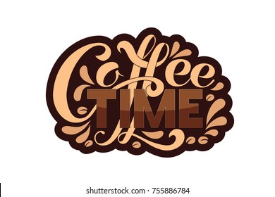 Coffee time. Vector illustration of handwritten lettering. Vector elements for coffee shop, market, cafe design, restaurant menu and recipes