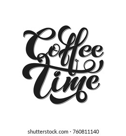 Coffee time. Vector illustration of handwritten lettering. Vector elements for coffee shop, market, cafe design, restaurant menu and recipes.