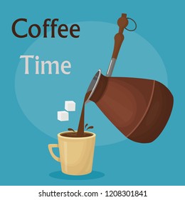 coffee time, vector illustration with hot coffee