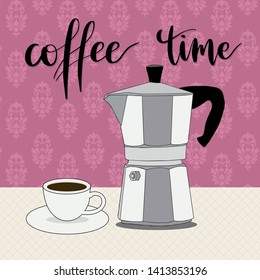 Coffee time vector illustration moka and cup of coffee