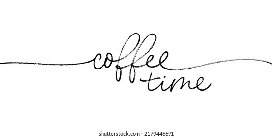 Coffee time vector line lettering. Line cursive text with swashes. Modern calligraphy for poster, card, banner for cafe. Hand drawn motivation slogan. Simple style lettering isolated on white