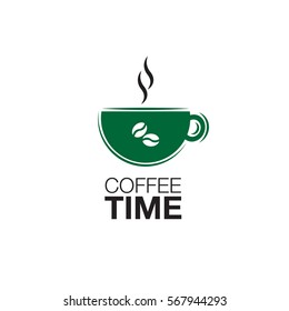 Coffee time vector poster concept. Typography card. Design for prints. Cup icon, symbol, logo. For the menu, bar, restaurant, shop.