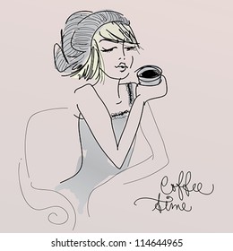 31,276 Woman drinking coffee vector Images, Stock Photos & Vectors ...