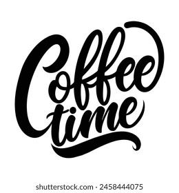 Coffee time vector text lettering black handwritten logo on white 