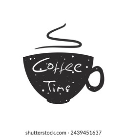 "Coffee time" word on mug. Black coffee vector mug.
