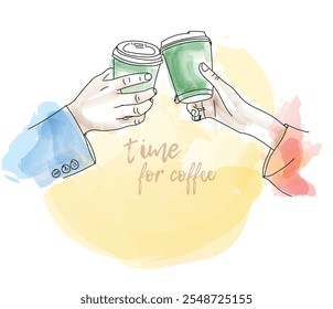 Coffee time, work break for coffee, vector illustration
