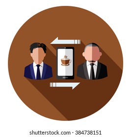 It's coffee time.Businessperson connecting with mobile