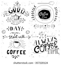 Coffee time,typography,  black and white drawing