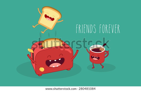 Coffee Toaster Funny Toasted Bread Coffee Stock Vector (Royalty Free ...