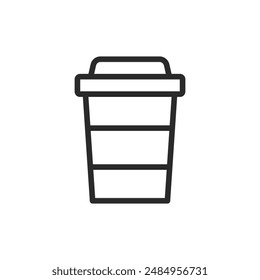 Café para llevar, icono de estilo lineal. Taza de café para llevar con tapa. Ancho de trazo editable