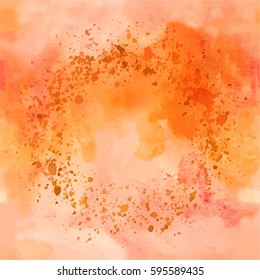 A coffee toned watercolour background with splashes of paint, a square design template with a place for text. Scalable vector graphic