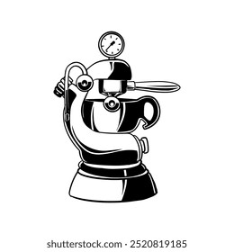 Máquina de café Design vintage Desenhado à mão Vetor Arte Ilustração