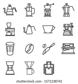 Coffee tools set icons, coffee icons, coffee machine