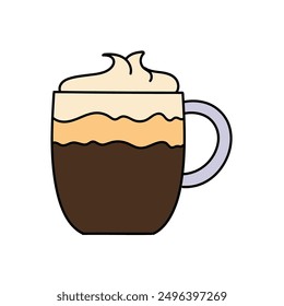 Café con la cubierta en una taza dibujada a mano Ilustración vectorial de color