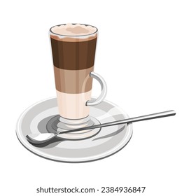 Coffee in a transparent glass cup with a saucer and spoon, isolated on a white background.Vector illustration of a drink for restaurant and coffee shop designs.