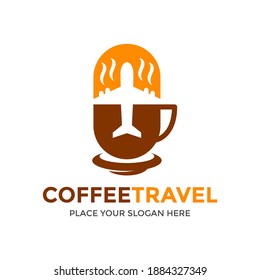 Coffee travel vector logo template. This design use plane symbol. Suitable for holiday or trip.