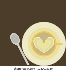 Coffee with tray and spoon in the top view, with brown space to design, vector illustration Eps 10