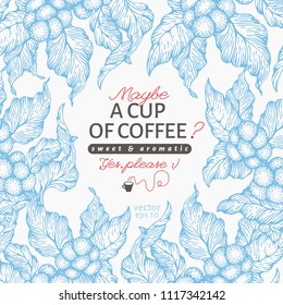 Coffee tree banner template. Vector illustration. Retro coffee frame. Hand drawn engraved style illustration.
