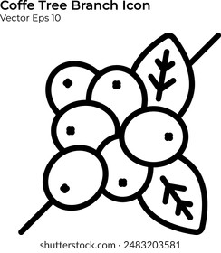 Coffee Tree Branch Icon in Line Style. Coffee Tree Branch Line Illustration.