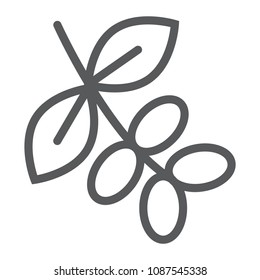 Coffee tree branch line icon, coffee and cafe, nature sign vector graphics, a linear pattern on a white background, eps 10.