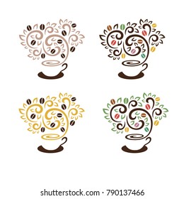 Coffee tree cap set on white