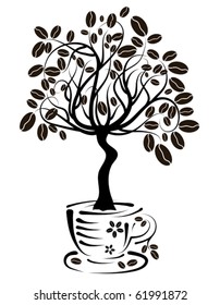 Coffee tree in a cup, vector illustration