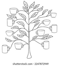 coffee tree with cups of coffee. Vector graphics