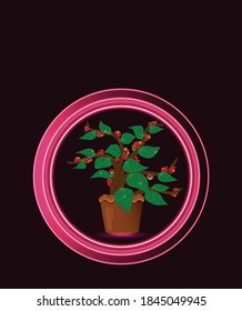 coffee tree decorate pink neon and brown background