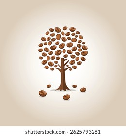 Coffee tree. illustration of coffee beans in the shape of a coffee tree and waves. Coffee abstract seamless pattern.