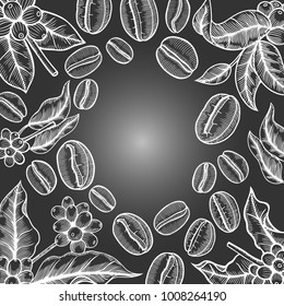 Coffee tree illustration. Engraved style illustration. Vintage frame. Vector illustration