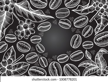 Coffee tree illustration. Engraved style illustration. Vintage frame. Vector illustration
