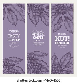 Coffee tree illustration. Engraved style illustration. Vintage coffee banner collection. Vector illustration