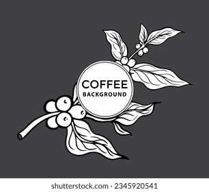 coffee tree of ink sketch drawing for background, poster, packaging, banner, label, advertising, art print, pattern fabric. coffee bean of black line background vector.