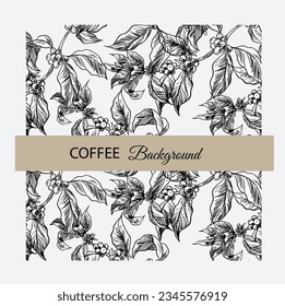 coffee tree pattern of sketch ink drawing for background, banner, fabric, art print, poster, packaging, label, card.