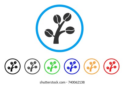 Coffee Tree rounded icon. Style is a flat grey symbol inside light blue circle with bonus color versions. Coffee Tree vector designed for web and software interfaces.