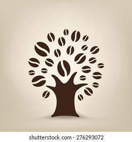 The coffee tree silhouette on the light brown mesh background