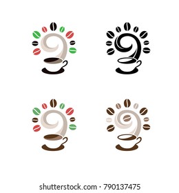 Coffee tree steam cup logo icon set