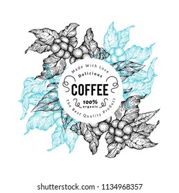 Coffee tree vector illustration. Retro coffee background. Hand drawn engraved style illustration.