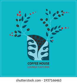 Coffee tree vector logo design template.  Vector coffee shop labels. Vector floral symbol for cafe, restaurant, shop, print, stamp. Logo design template label for coffee, tea, mug, business card. 