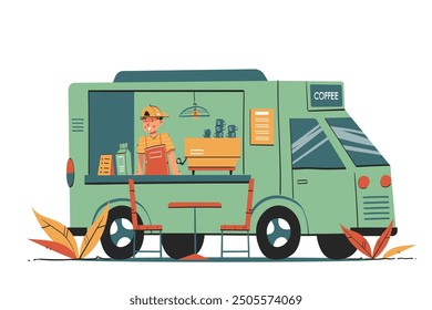 Coffee Truck With Barista Illustration