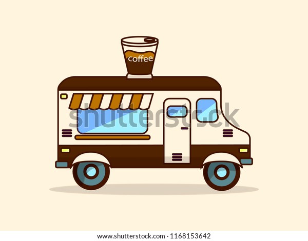 Coffee truck. Cartoon\
vector illustration