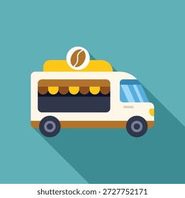Coffee truck serving refreshing drinks, designed in a flat, minimalist style